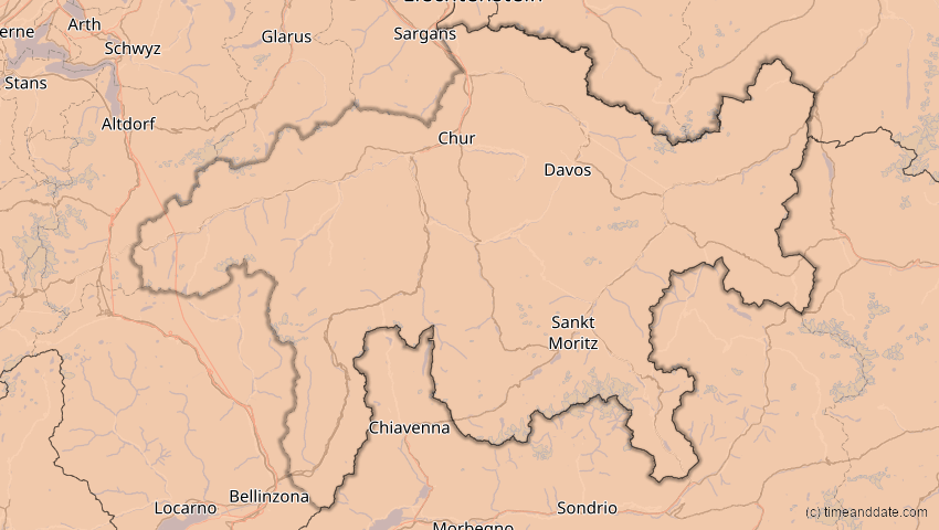 A map of Graubünden, Schweiz, showing the path of the 13. Sep 2080 Partielle Sonnenfinsternis