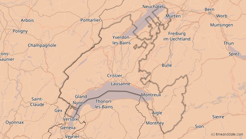 A map of Waadt, Schweiz, showing the path of the 13. Sep 2080 Partielle Sonnenfinsternis