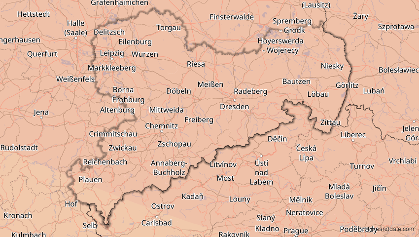 A map of Sachsen, Deutschland, showing the path of the 13. Sep 2080 Partielle Sonnenfinsternis