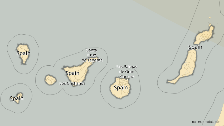A map of Kanarische Inseln, Spanien, showing the path of the 13. Sep 2080 Partielle Sonnenfinsternis