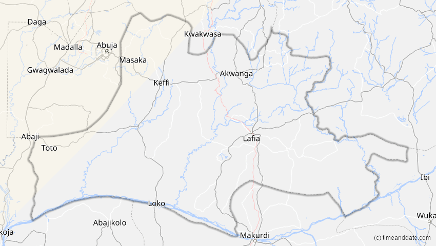 A map of Nassarawa, Nigeria, showing the path of the 13. Sep 2080 Partielle Sonnenfinsternis