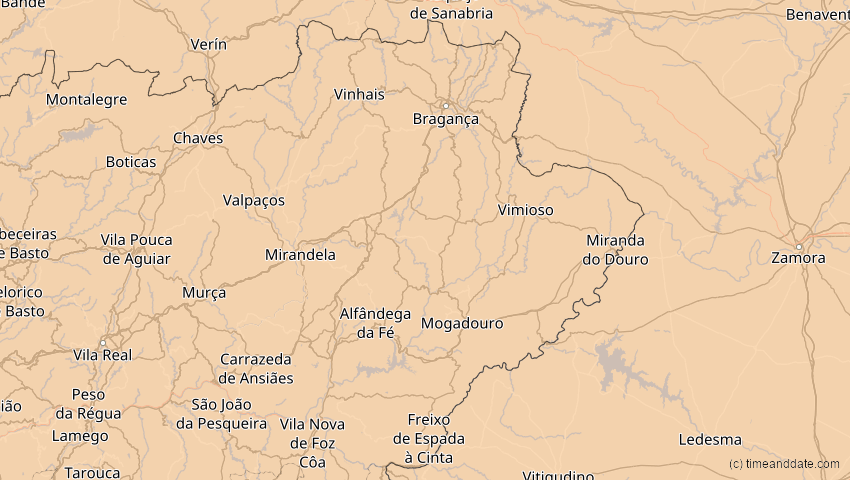 A map of Bragança, Portugal, showing the path of the 13. Sep 2080 Partielle Sonnenfinsternis