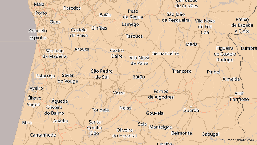 A map of Viseu, Portugal, showing the path of the 13. Sep 2080 Partielle Sonnenfinsternis