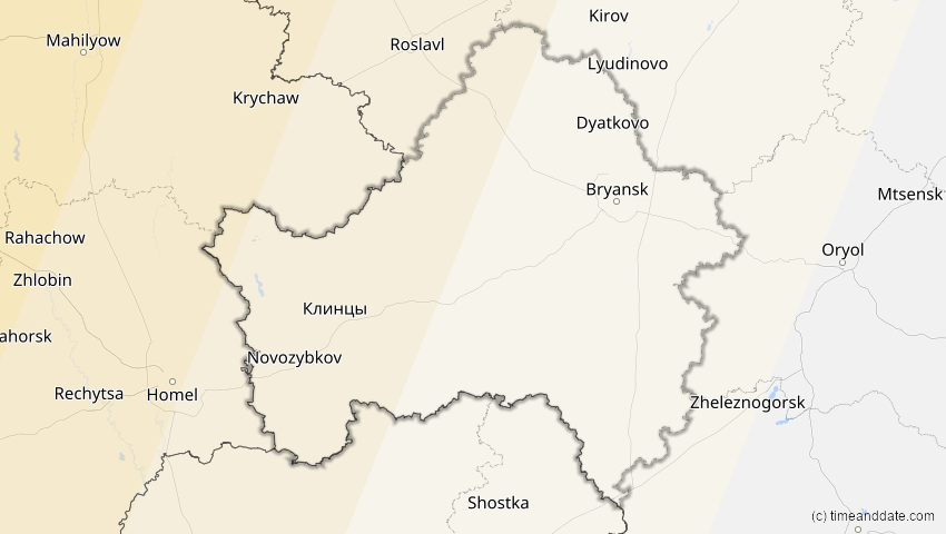 A map of Brjansk, Russland, showing the path of the 13. Sep 2080 Partielle Sonnenfinsternis