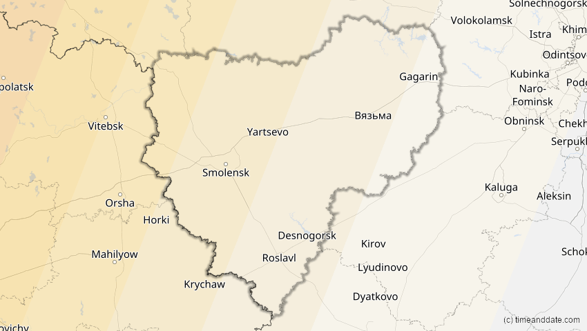 A map of Smolensk, Russland, showing the path of the 13. Sep 2080 Partielle Sonnenfinsternis