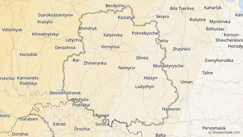 A map of Winnyzja, Ukraine, showing the path of the 13. Sep 2080 Partielle Sonnenfinsternis