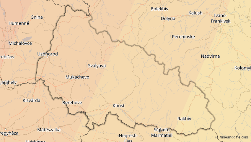 A map of Transkarpatien, Ukraine, showing the path of the 13. Sep 2080 Partielle Sonnenfinsternis