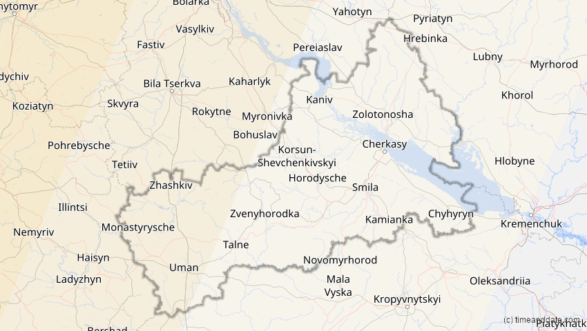 A map of Tscherkassy, Ukraine, showing the path of the 13. Sep 2080 Partielle Sonnenfinsternis