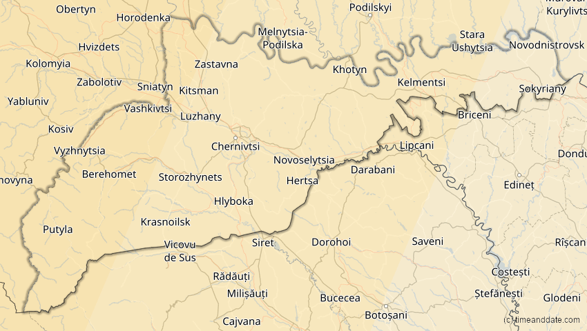A map of Tscherniwzi, Ukraine, showing the path of the 13. Sep 2080 Partielle Sonnenfinsternis