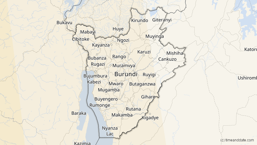 A map of Burundi, showing the path of the 10. Mär 2081 Ringförmige Sonnenfinsternis