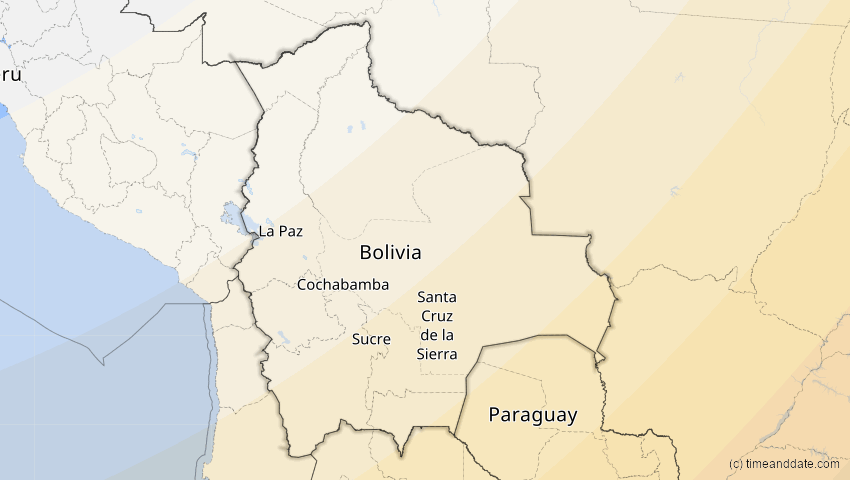 A map of Bolivien, showing the path of the 10. Mär 2081 Ringförmige Sonnenfinsternis