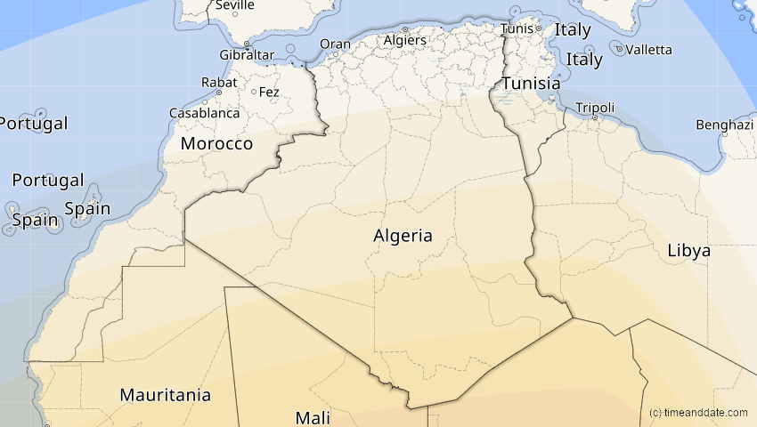 A map of Algerien, showing the path of the 10. Mär 2081 Ringförmige Sonnenfinsternis