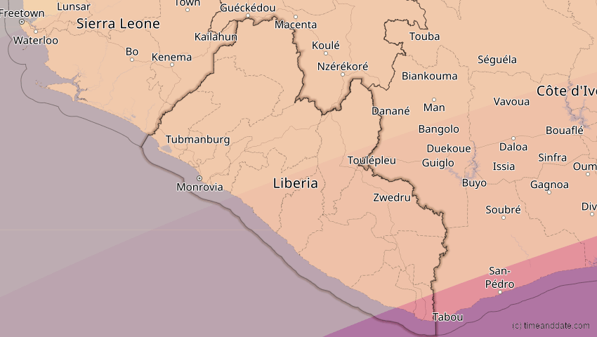 A map of Liberia, showing the path of the 10. Mär 2081 Ringförmige Sonnenfinsternis