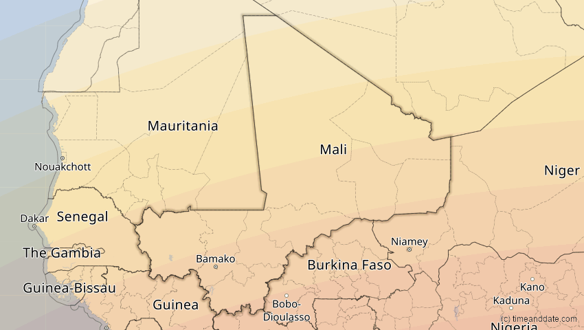 A map of Mali, showing the path of the 10. Mär 2081 Ringförmige Sonnenfinsternis