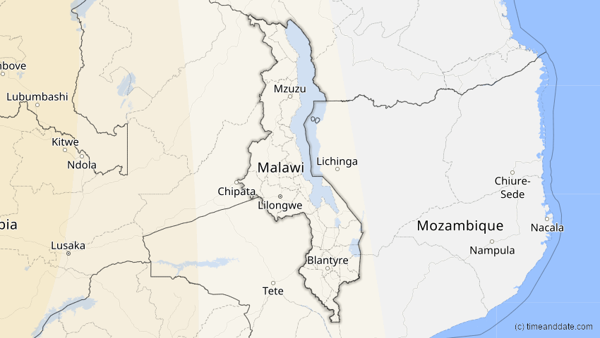 A map of Malawi, showing the path of the 10. Mär 2081 Ringförmige Sonnenfinsternis