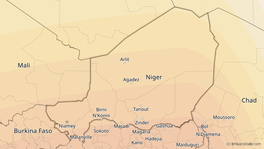 A map of Niger, showing the path of the 10. Mär 2081 Ringförmige Sonnenfinsternis