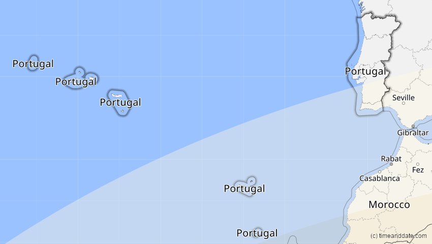 A map of Portugal, showing the path of the 10. Mär 2081 Ringförmige Sonnenfinsternis