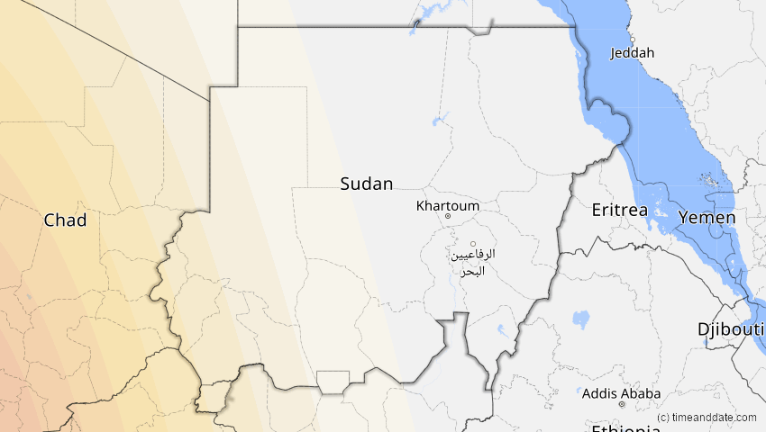 A map of Sudan, showing the path of the 10. Mär 2081 Ringförmige Sonnenfinsternis