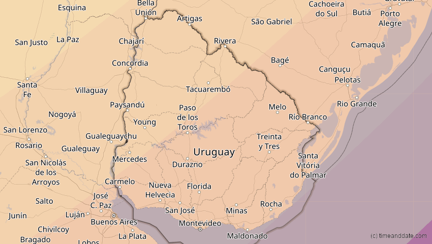A map of Uruguay, showing the path of the 10. Mär 2081 Ringförmige Sonnenfinsternis