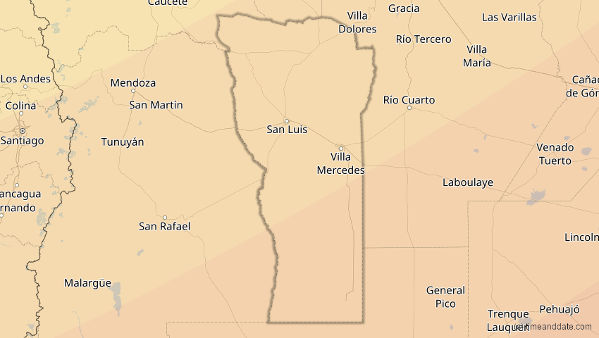 A map of San Luis, Argentinien, showing the path of the 10. Mär 2081 Ringförmige Sonnenfinsternis