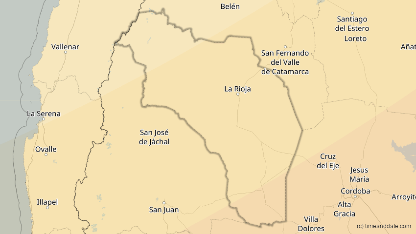 A map of Rioja, Argentinien, showing the path of the 10. Mär 2081 Ringförmige Sonnenfinsternis