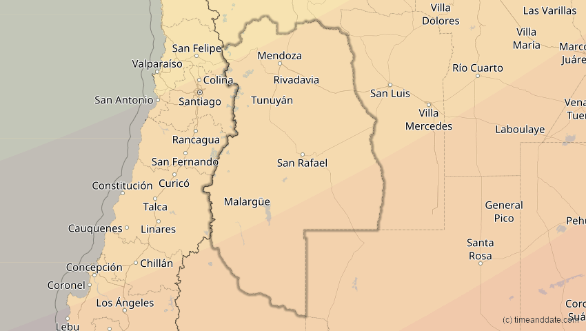 A map of Mendoza, Argentinien, showing the path of the 10. Mär 2081 Ringförmige Sonnenfinsternis