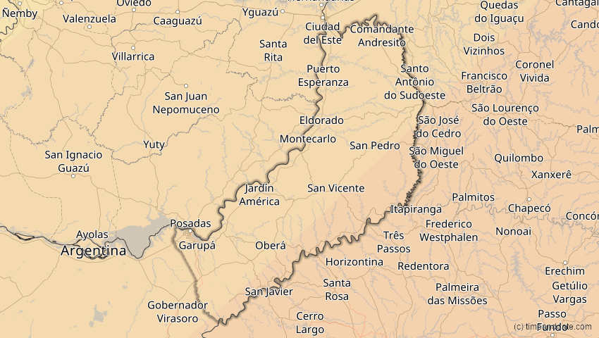 A map of Misiones, Argentinien, showing the path of the 10. Mär 2081 Ringförmige Sonnenfinsternis