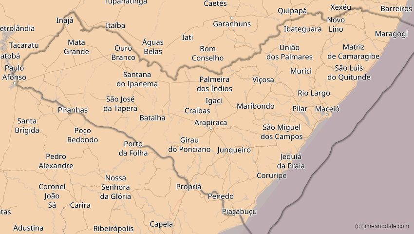 A map of Alagoas, Brasilien, showing the path of the 10. Mär 2081 Ringförmige Sonnenfinsternis