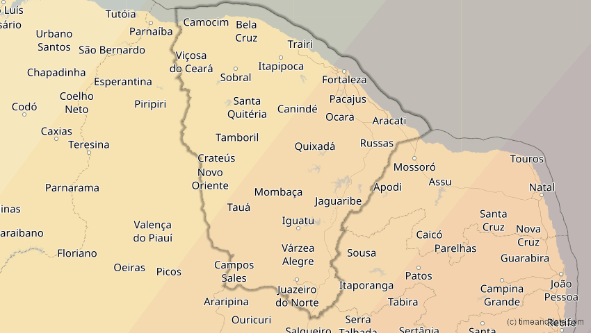 A map of Ceará, Brasilien, showing the path of the 10. Mär 2081 Ringförmige Sonnenfinsternis