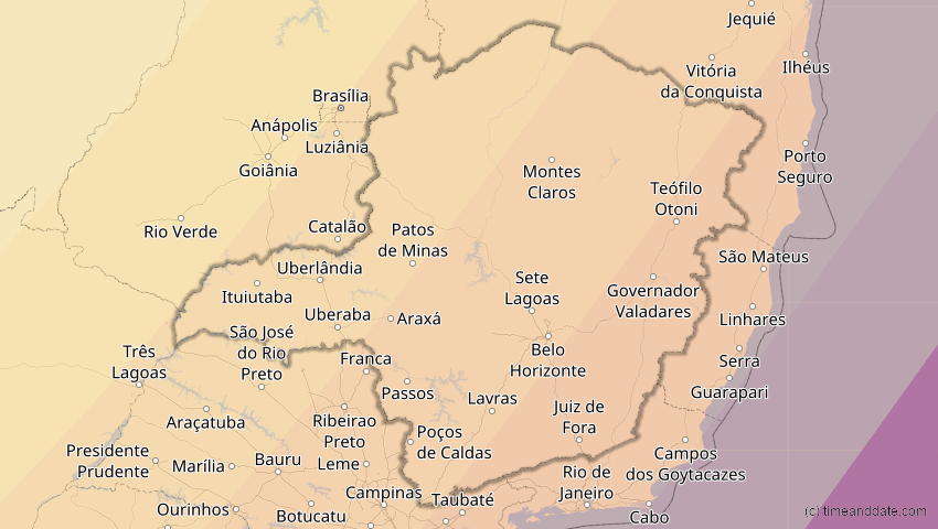 A map of Minas Gerais, Brasilien, showing the path of the 10. Mär 2081 Ringförmige Sonnenfinsternis