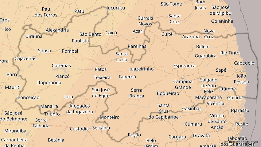 A map of Paraíba, Brasilien, showing the path of the 10. Mär 2081 Ringförmige Sonnenfinsternis
