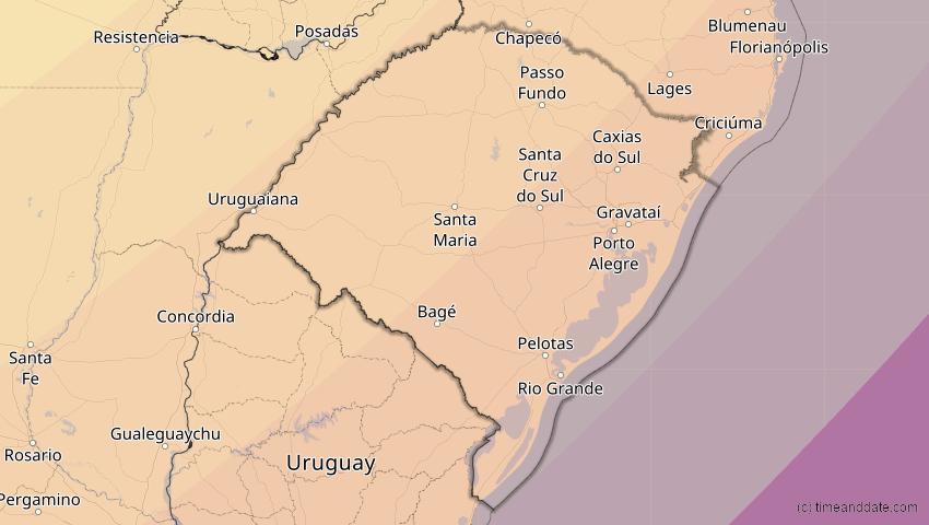 A map of Rio Grande do Sul, Brasilien, showing the path of the 10. Mär 2081 Ringförmige Sonnenfinsternis