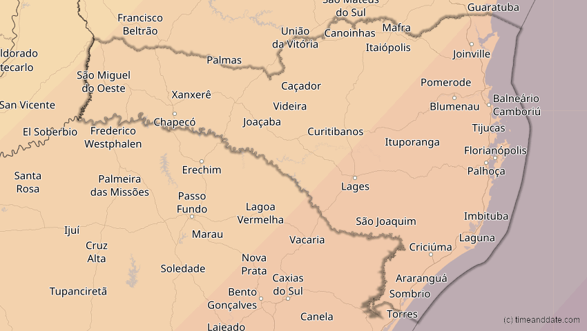 A map of Santa Catarina, Brasilien, showing the path of the 10. Mär 2081 Ringförmige Sonnenfinsternis