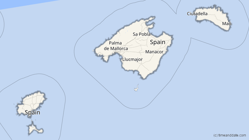 A map of Balearische Inseln, Spanien, showing the path of the 10. Mär 2081 Ringförmige Sonnenfinsternis