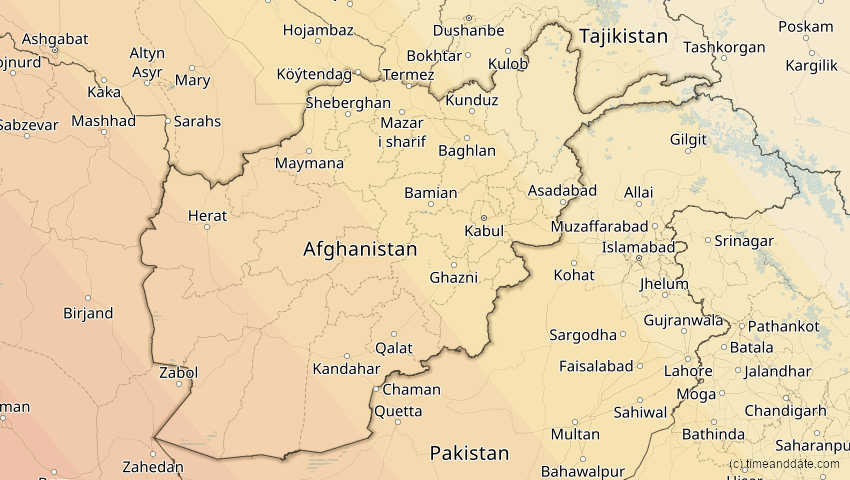 A map of Afghanistan, showing the path of the 3. Sep 2081 Totale Sonnenfinsternis