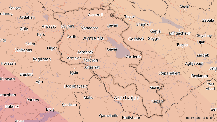 A map of Armenien, showing the path of the 3. Sep 2081 Totale Sonnenfinsternis