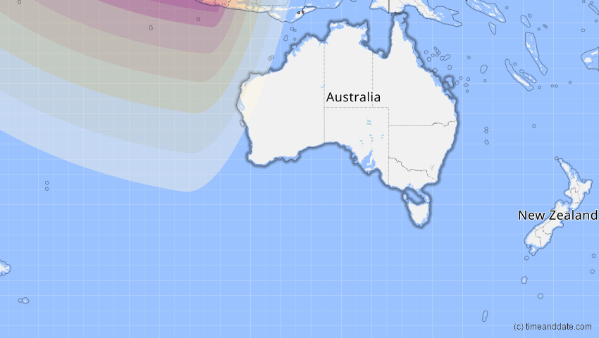 A map of Australien, showing the path of the 3. Sep 2081 Totale Sonnenfinsternis