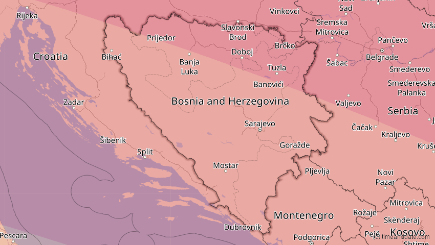A map of Bosnien und Herzegowina, showing the path of the 3. Sep 2081 Totale Sonnenfinsternis