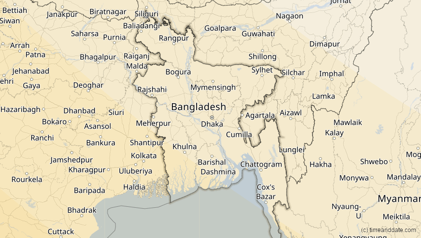 A map of Bangladesch, showing the path of the 3. Sep 2081 Totale Sonnenfinsternis