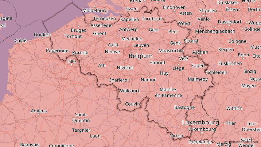 A map of Belgien, showing the path of the 3. Sep 2081 Totale Sonnenfinsternis