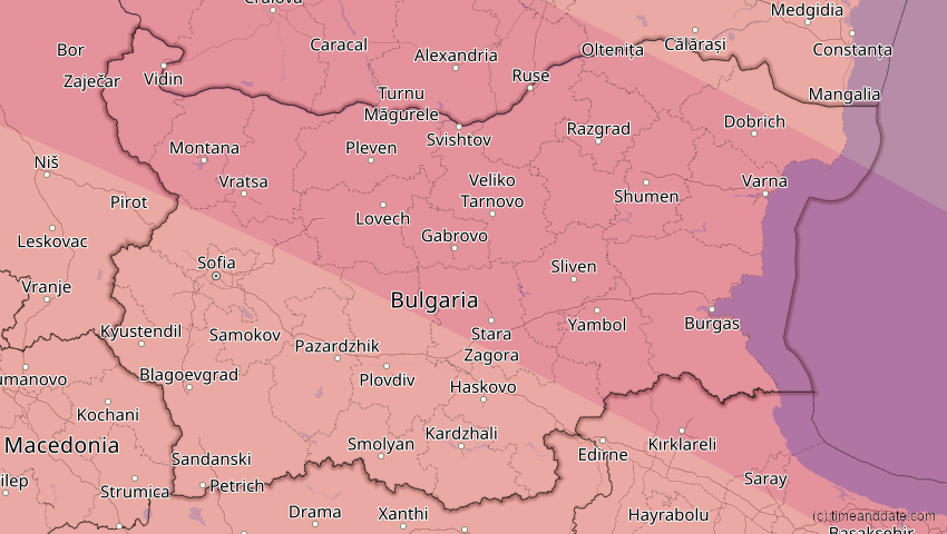 A map of Bulgarien, showing the path of the 3. Sep 2081 Totale Sonnenfinsternis