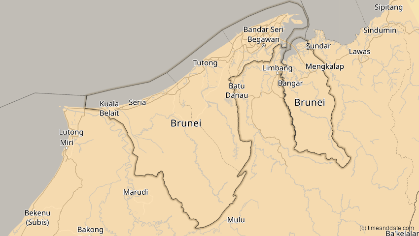 A map of Brunei, showing the path of the 3. Sep 2081 Totale Sonnenfinsternis