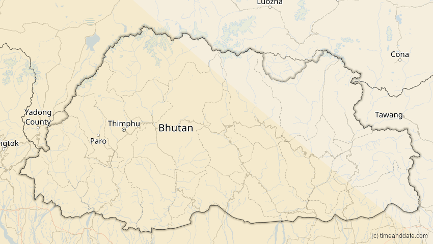 A map of Bhutan, showing the path of the 3. Sep 2081 Totale Sonnenfinsternis