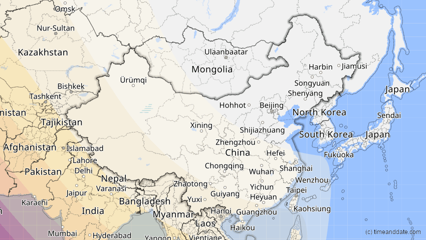 A map of China, showing the path of the 3. Sep 2081 Totale Sonnenfinsternis