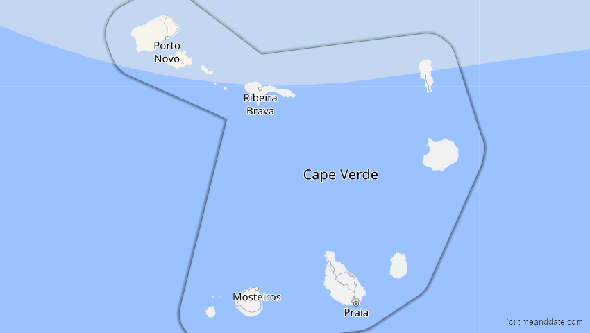 A map of Cabo Verde, showing the path of the 3. Sep 2081 Totale Sonnenfinsternis