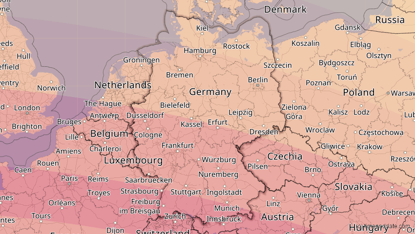 A map of Deutschland, showing the path of the 3. Sep 2081 Totale Sonnenfinsternis