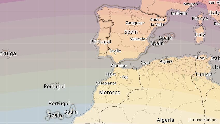 A map of Spanien, showing the path of the 3. Sep 2081 Totale Sonnenfinsternis