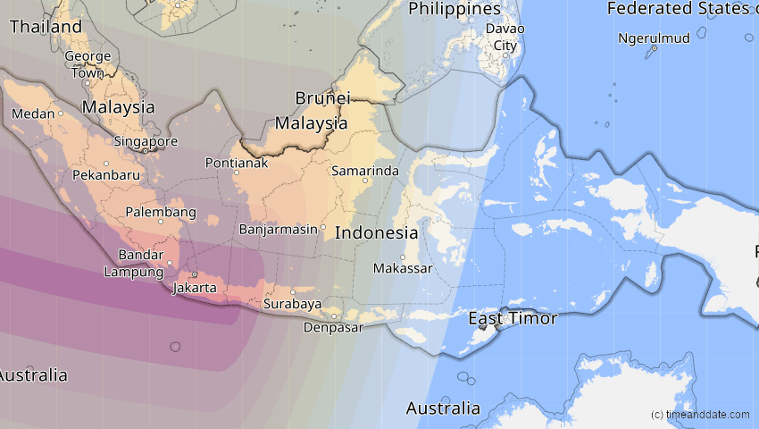 A map of Indonesien, showing the path of the 3. Sep 2081 Totale Sonnenfinsternis
