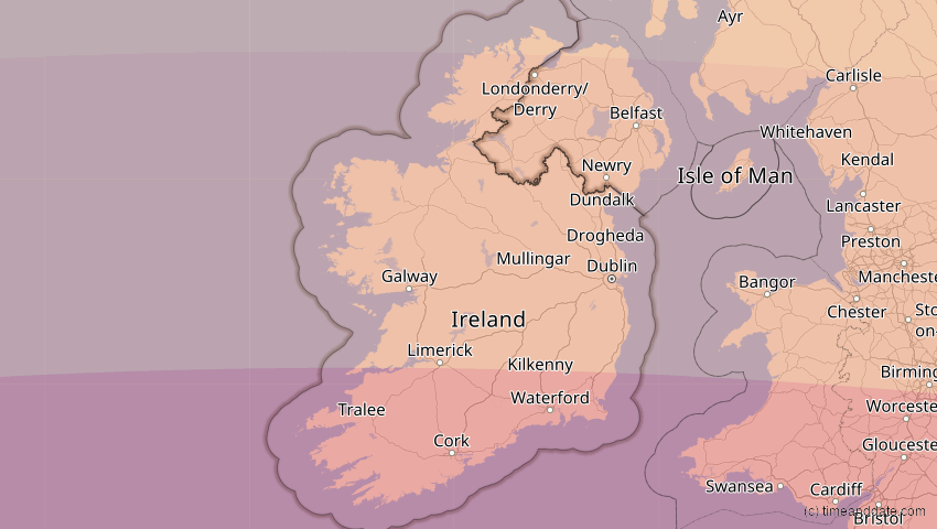 A map of Irland, showing the path of the 3. Sep 2081 Totale Sonnenfinsternis