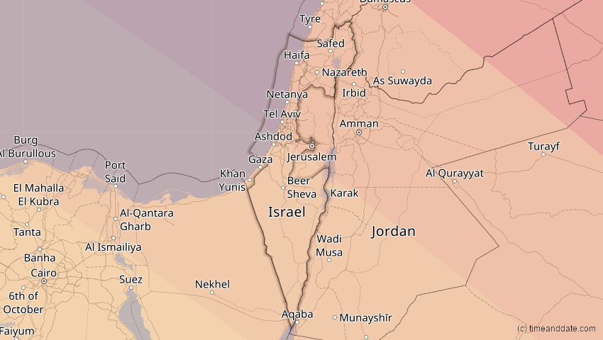 A map of Israel, showing the path of the 3. Sep 2081 Totale Sonnenfinsternis